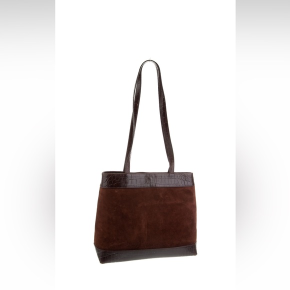 Salvatore Ferragamo Brown Tote Bag Gancini Suede Embossed Leather - Picture 2 of 4